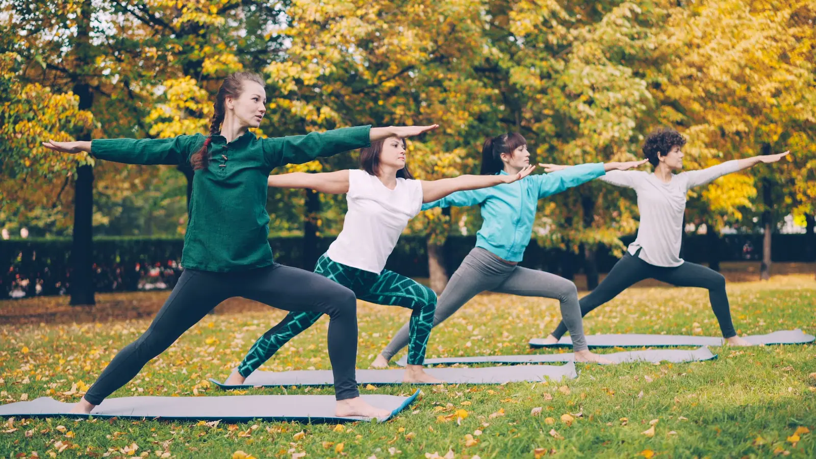 Un cours de yoga en plein air, dans un parc